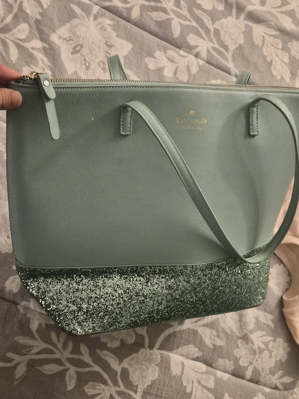 Kate Spade Mint Green Glitter Bottom Tote And Matching Wallet